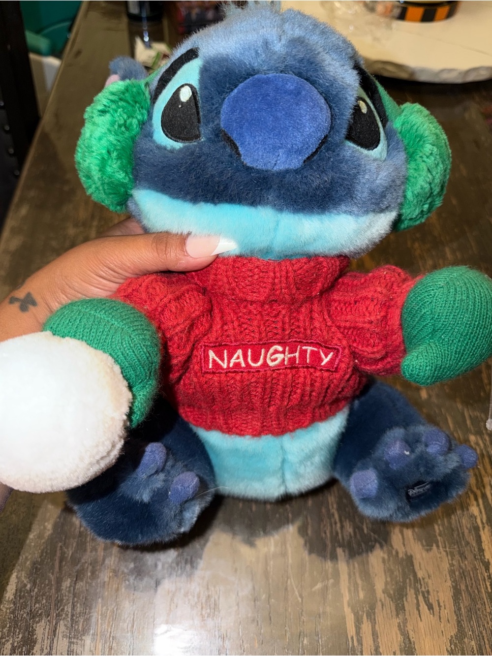 Disney Store Exclusive Naughty Stitch w/Snowball Christmas Red Sweater Plush 11"